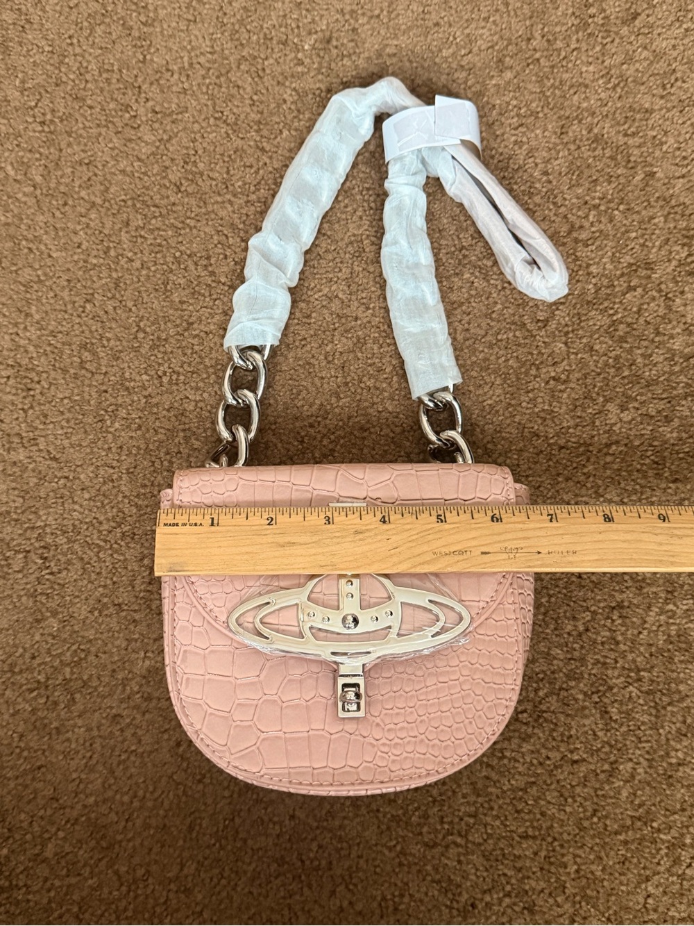 Vivienne Westwood Sofia Mini Pink Croc Vegan Leather Shoulder Bag - Picture 5 of 8